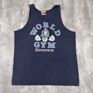Vintage World Gym Denver Tank Top Men's Medium Navy Blue Workout Gym Activewear